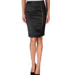 Just Cavalli Black Satin Knee Length Skirt Sz 4 US $295